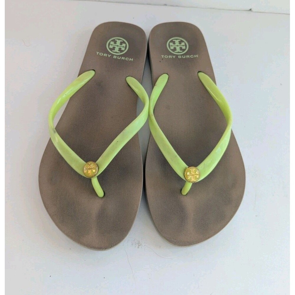 Tory Burch Women's 7.5-8 Flip Flop Sandals Lime Logo Lightweight Rubber